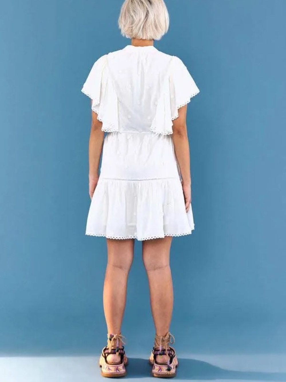 $160 NWT FARM RIO off white 3D flower mini dress large L - Picture 6 of 7